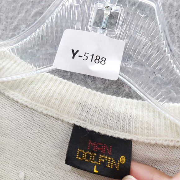 VINTAGE Man Dolfin Men Sweater White Wool Blend Long Sleeve Crew Neck READ - Picture 3 of 10